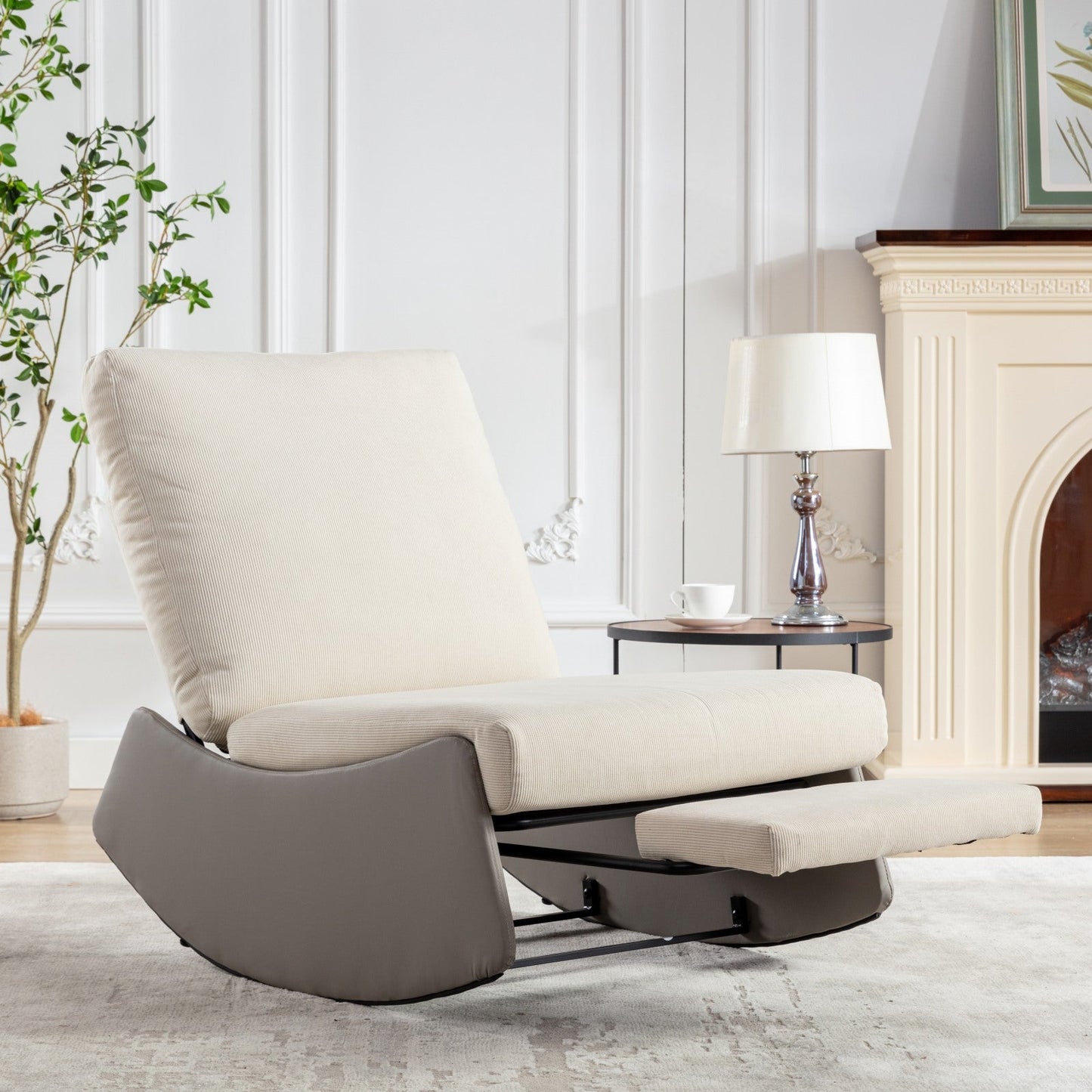 Modern rocking chair recliner, comfortable cushioned recliner with footstool, gray - Korvel