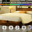 Elevating storage bed frame, full-size bed frame with bookshelf headboard and LED lights, with country brown color - Korvel