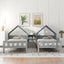 Double Twin Size Platform Bed with House-shaped Headboard and a Built-in Nightstand  Grey - Korvel