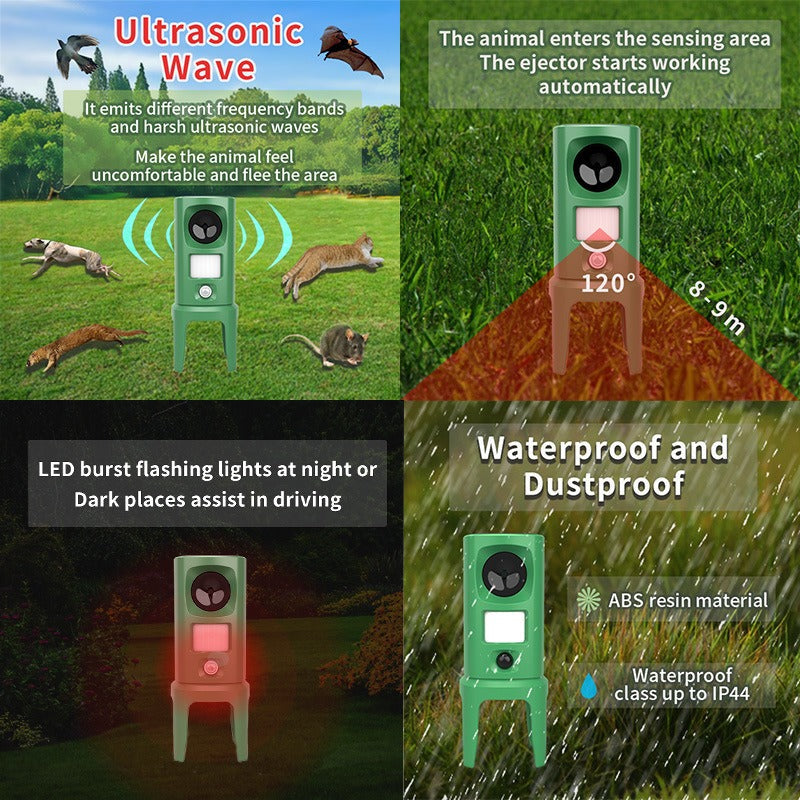 Repelente de Animales Ultrasónico Solar para Uso Exterior