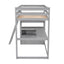 Twin Size Loft Bed with Desk and Shelves, Two Built-in Drawers, Gray - Korvel