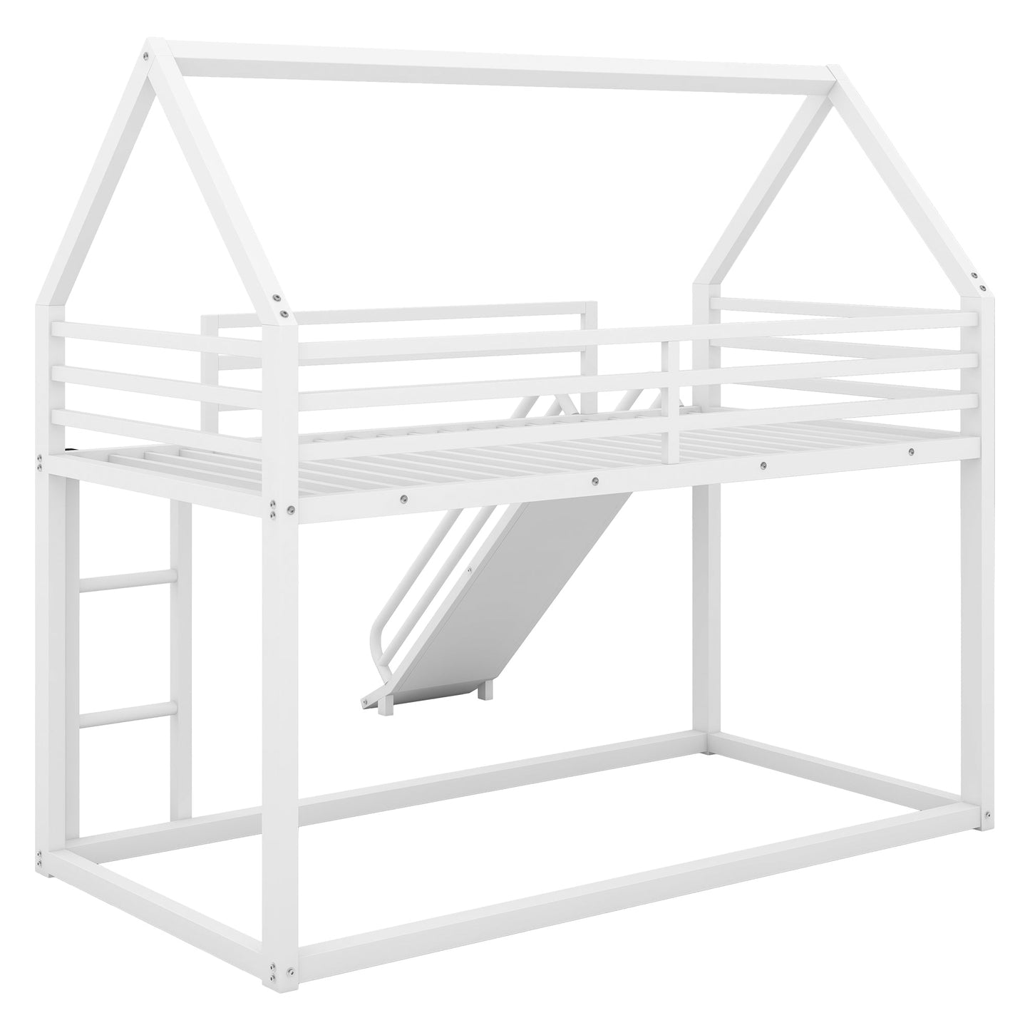 Twin over Twin House Bunk Bed with Ladder and Slide,White - Korvel