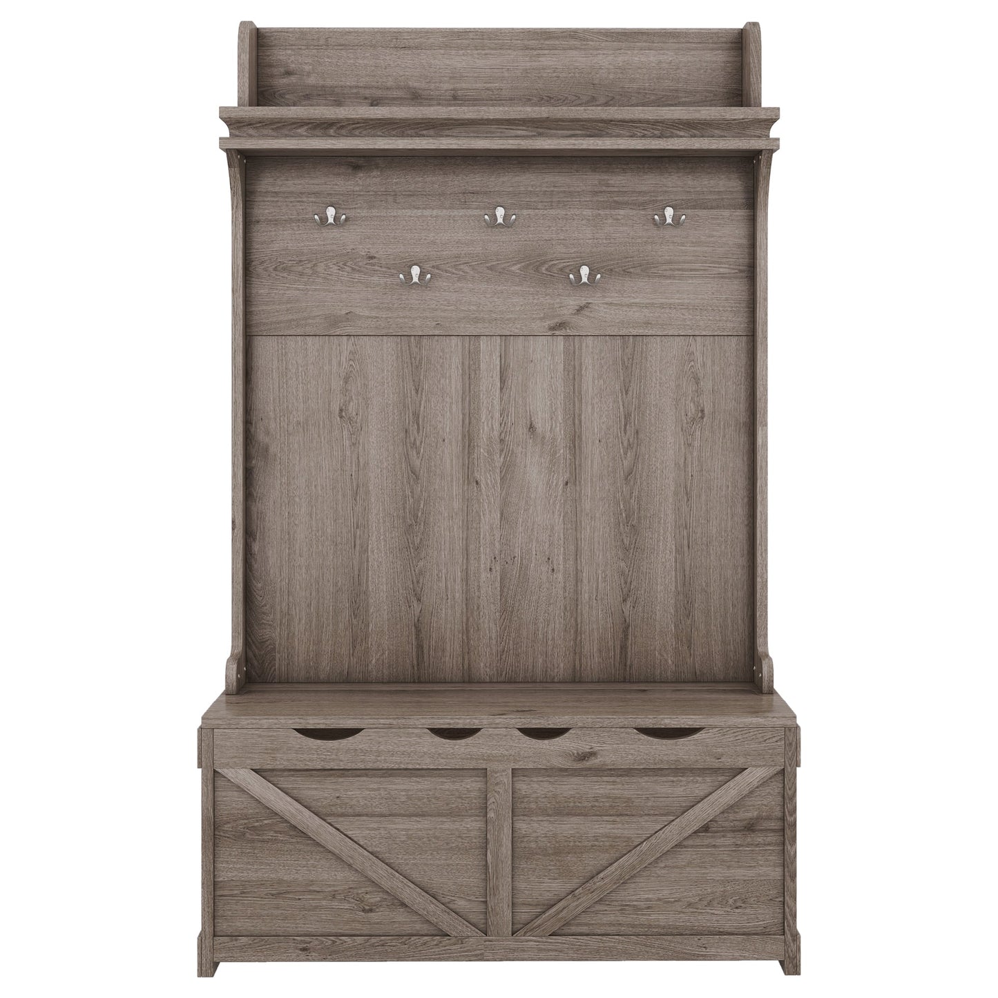Hall tree with storage desk, entrance desk with drawers and 5 hooks, display rack,Oak - Korvel