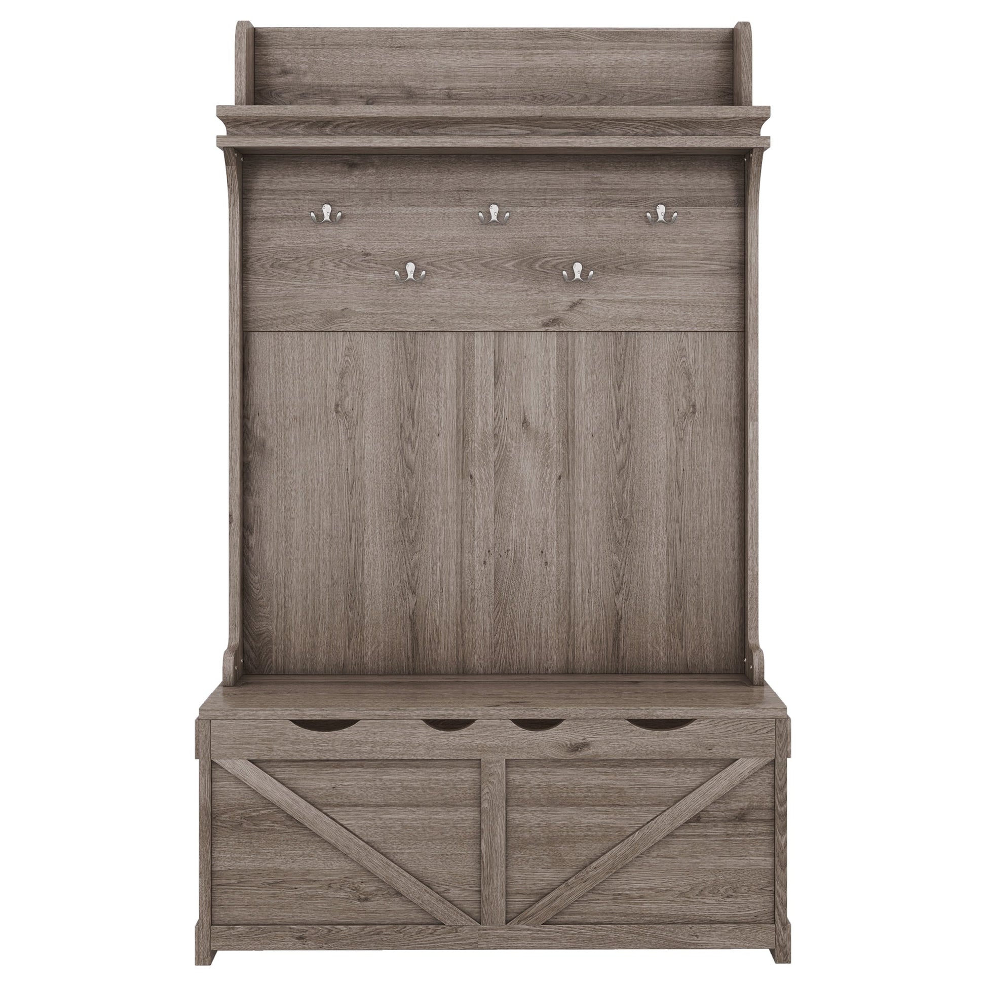 Hall tree with storage desk, entrance desk with drawers and 5 hooks, display rack,Oak - Korvel