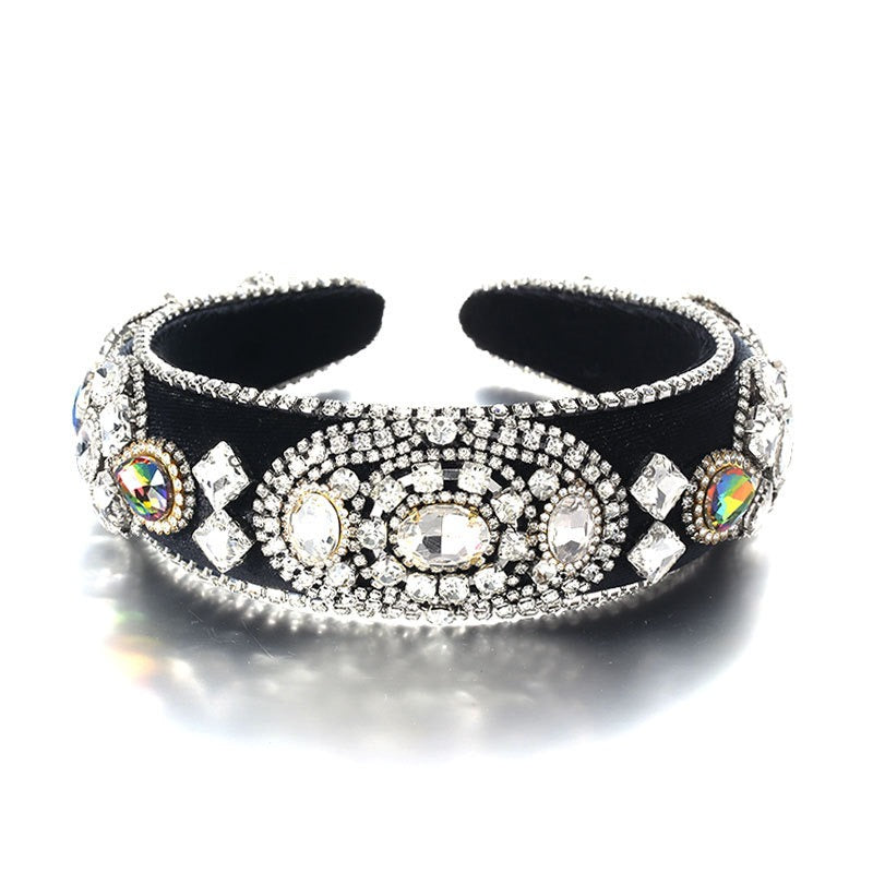 Fashionable Baroque Retro Inlaid Colored Water Diamond Sponge Head Hoop - Korvel