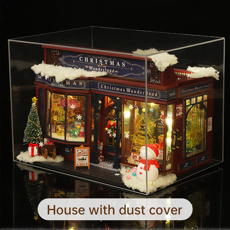 Maisons de poupées en bois DIY Joyeux Noël Wonderland avec lumière LED
