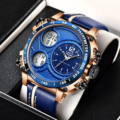 Lige Business Electronic Watch Dual Display Multi Function Low Cost Watch Men's Sports Waterproof Watch - Korvel