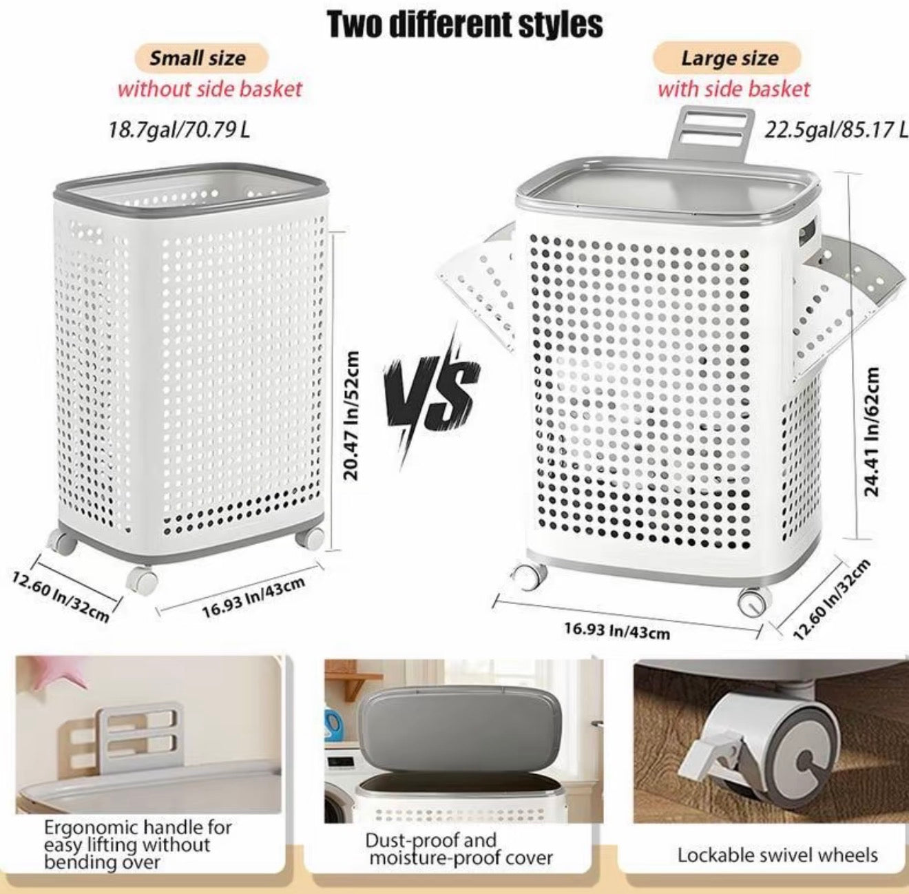 RollEase Modern Laundry Hamper with Wheels