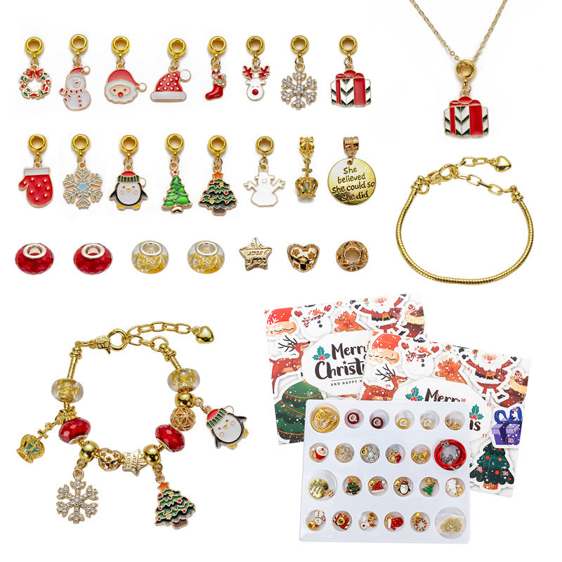 DIY creative children's bracelet jewelry 24-grid calendar Christmas holiday surprise blind box silver set - Korvel