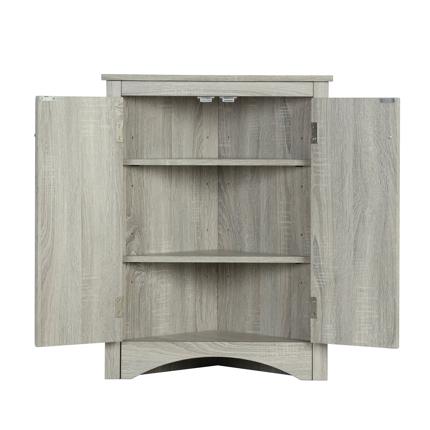Oak Triangle Bathroom Storage Cabinet with Adjustable Shelves, Freestanding Floor Cabinet for Home Kitchen - Korvel