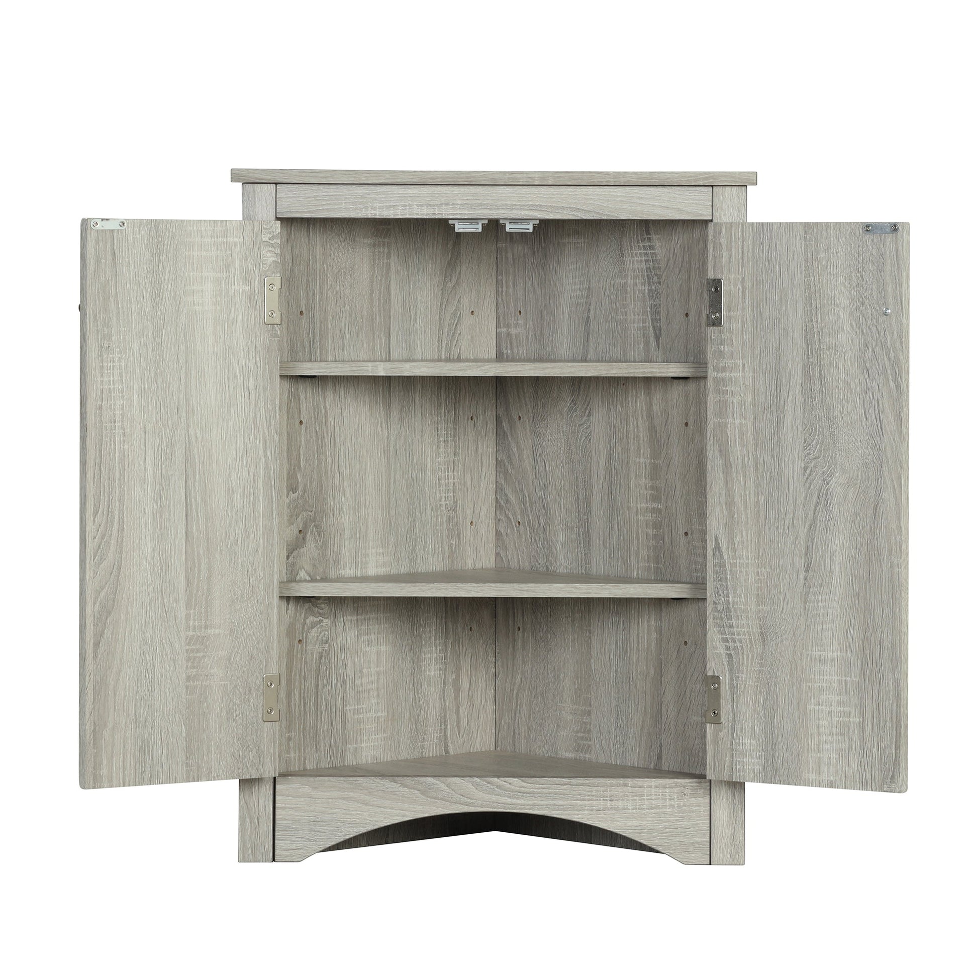 Oak Triangle Bathroom Storage Cabinet with Adjustable Shelves, Freestanding Floor Cabinet for Home Kitchen - Korvel
