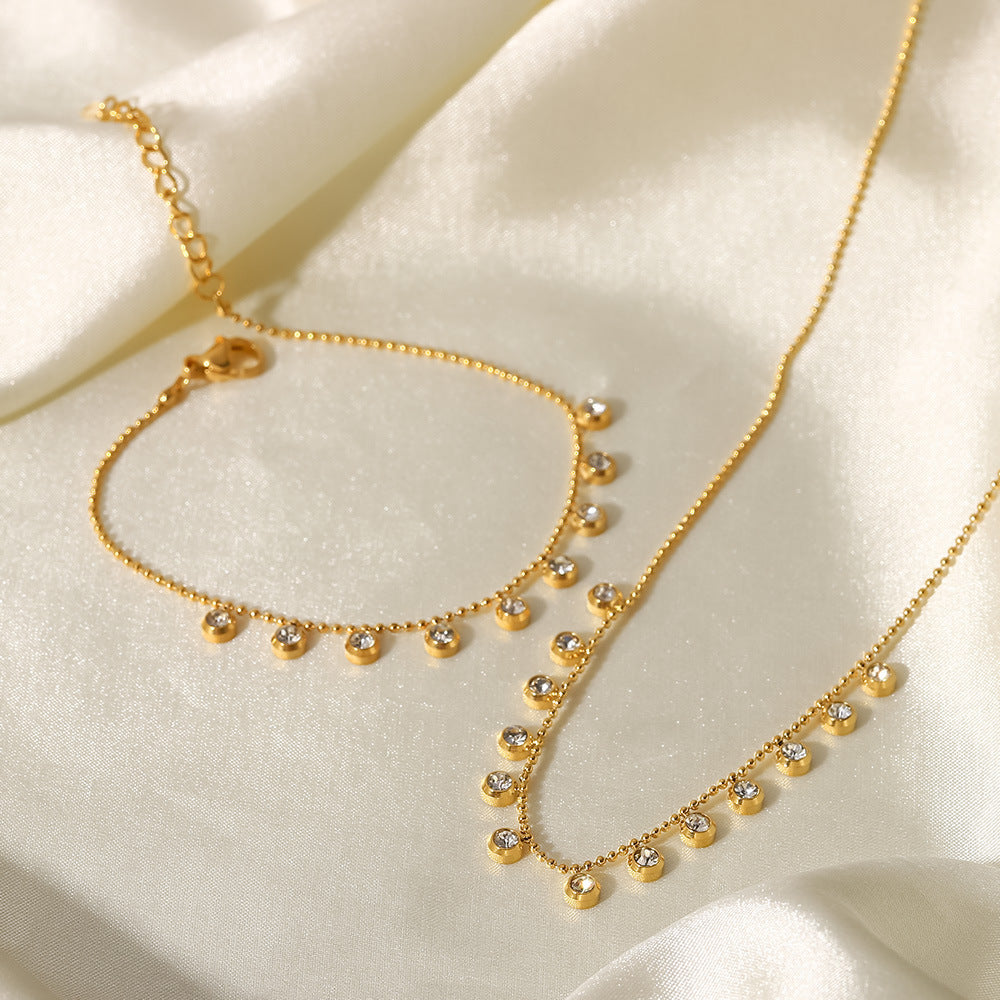 Fashionable and versatile titanium steel necklace white zircon stainless steel necklace for women - Korvel