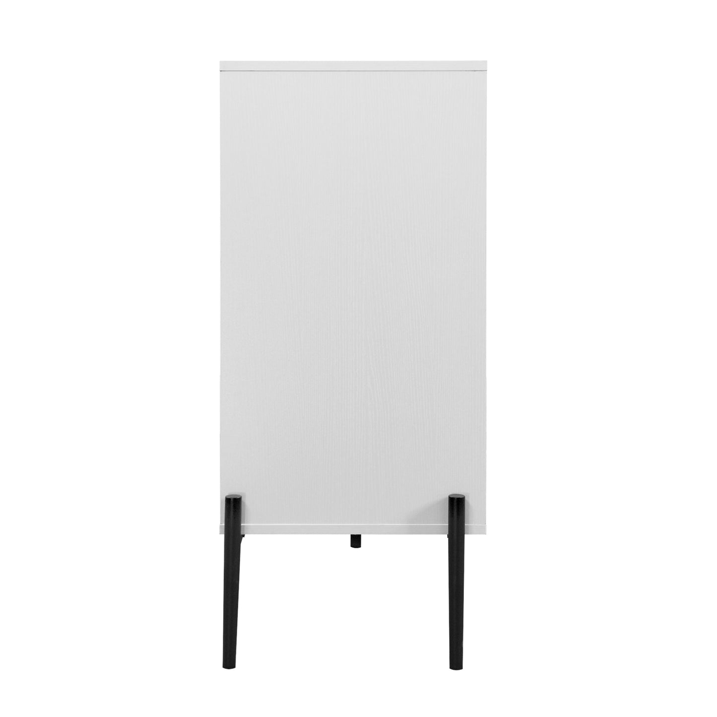 Modern characteristic storage cabinet side panel with glass sliding door and 3 drawers, dining table cabinet in white color - Korvel