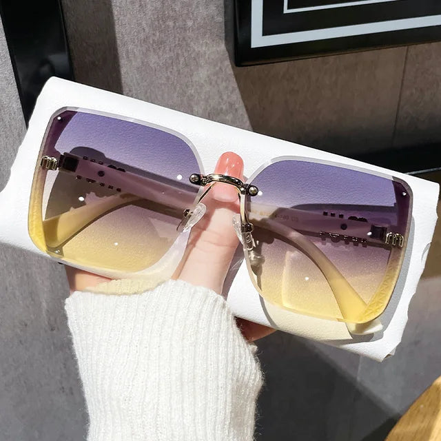 new fashion trimmed sunglasses half frame high quality trend simple sunglasses for women with fine glitter - Korvel
