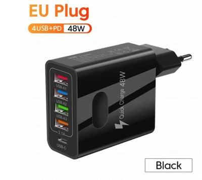 48W Multi-Interface 4USB Charger with PD Fast Charging