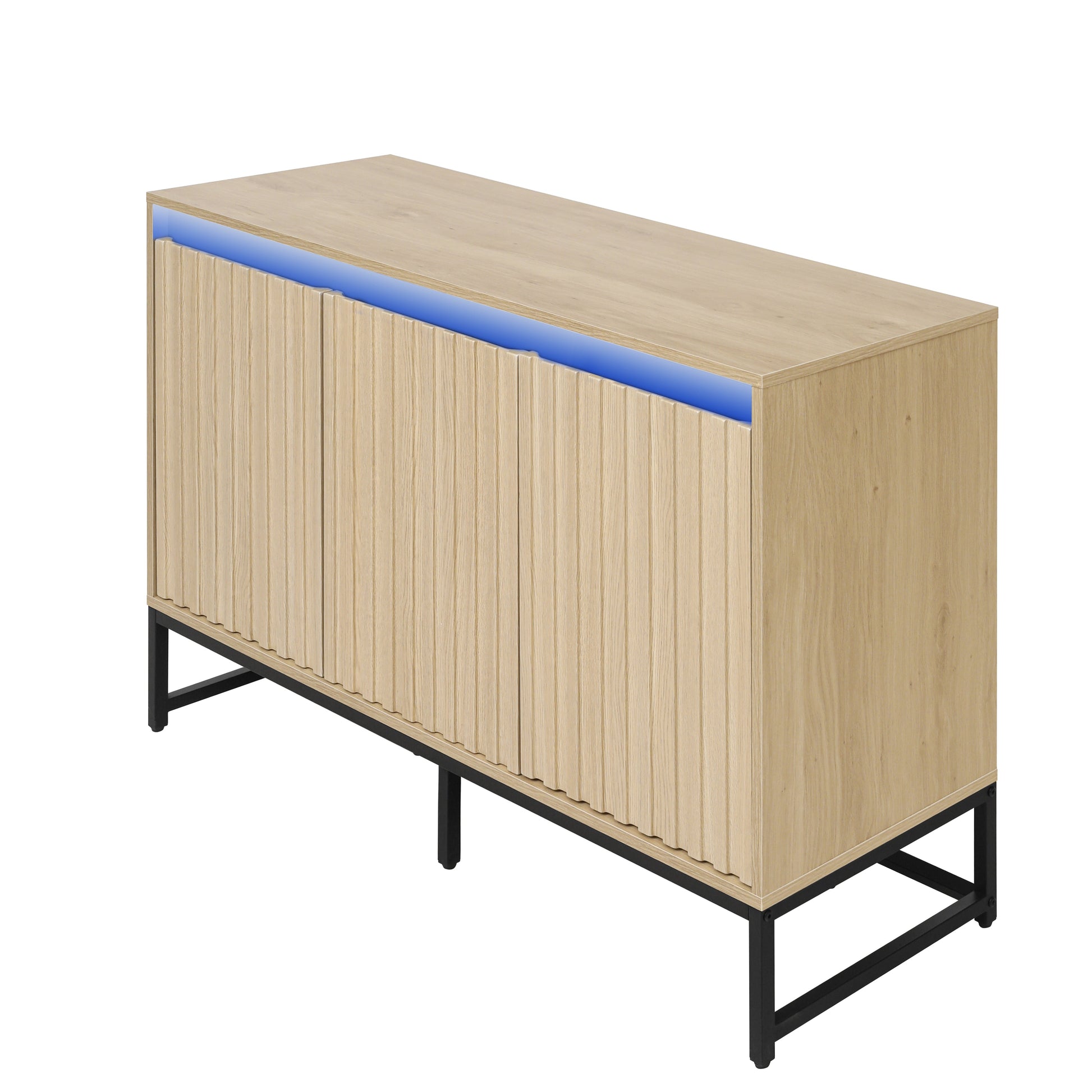 Engraved 3-door side panel with LED, self-service cabinet storage cabinet, modern coffee bar cabinet with adjustable shelf - Korvel