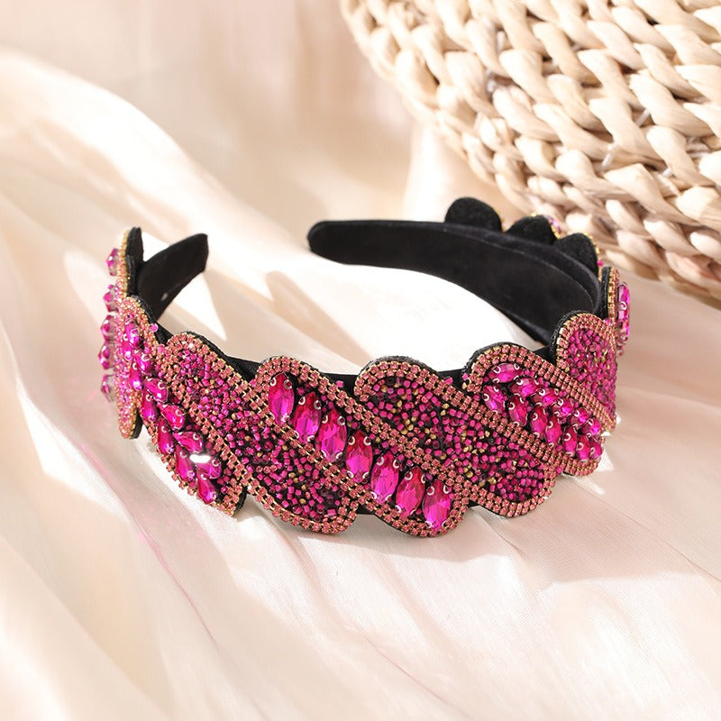 Gorgeous Mizhu Water Diamond Baroque Retro Wide Edge Hair Accessories - Korvel