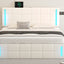 Queen Size Upholstered Bed with LED Lights Hydraulic Storage System and USB Charging Station White - Korvel