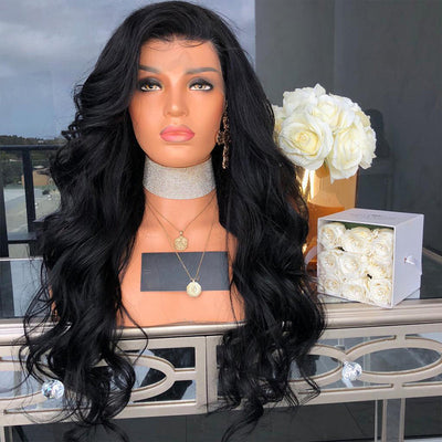 Premium Body Wave Lace Front Wig - Black Synthetic Hair