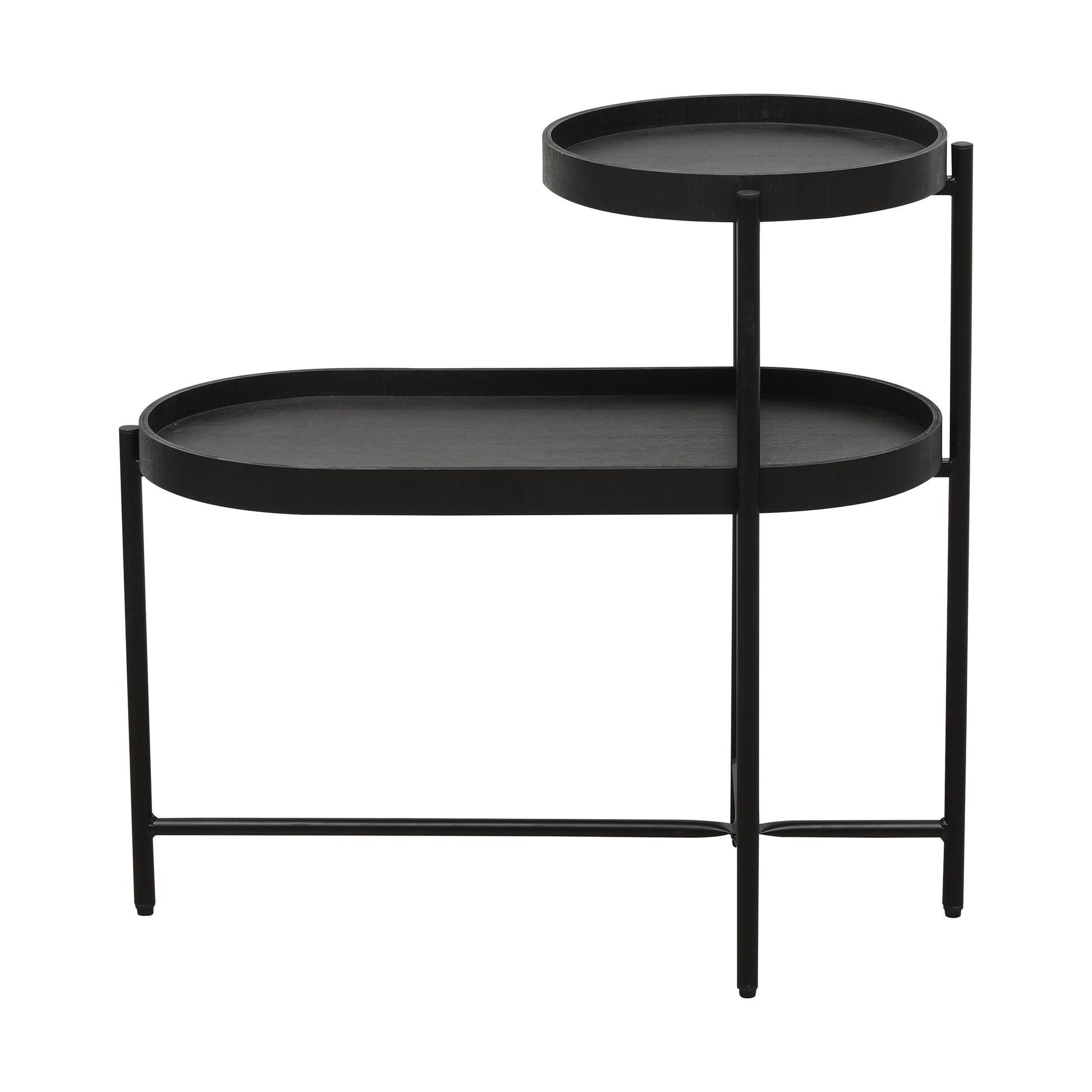 2-Tier Black Side Table with Storage Sofa Table for Living Room Metal Frame & Wooden Desk End Table - Korvel