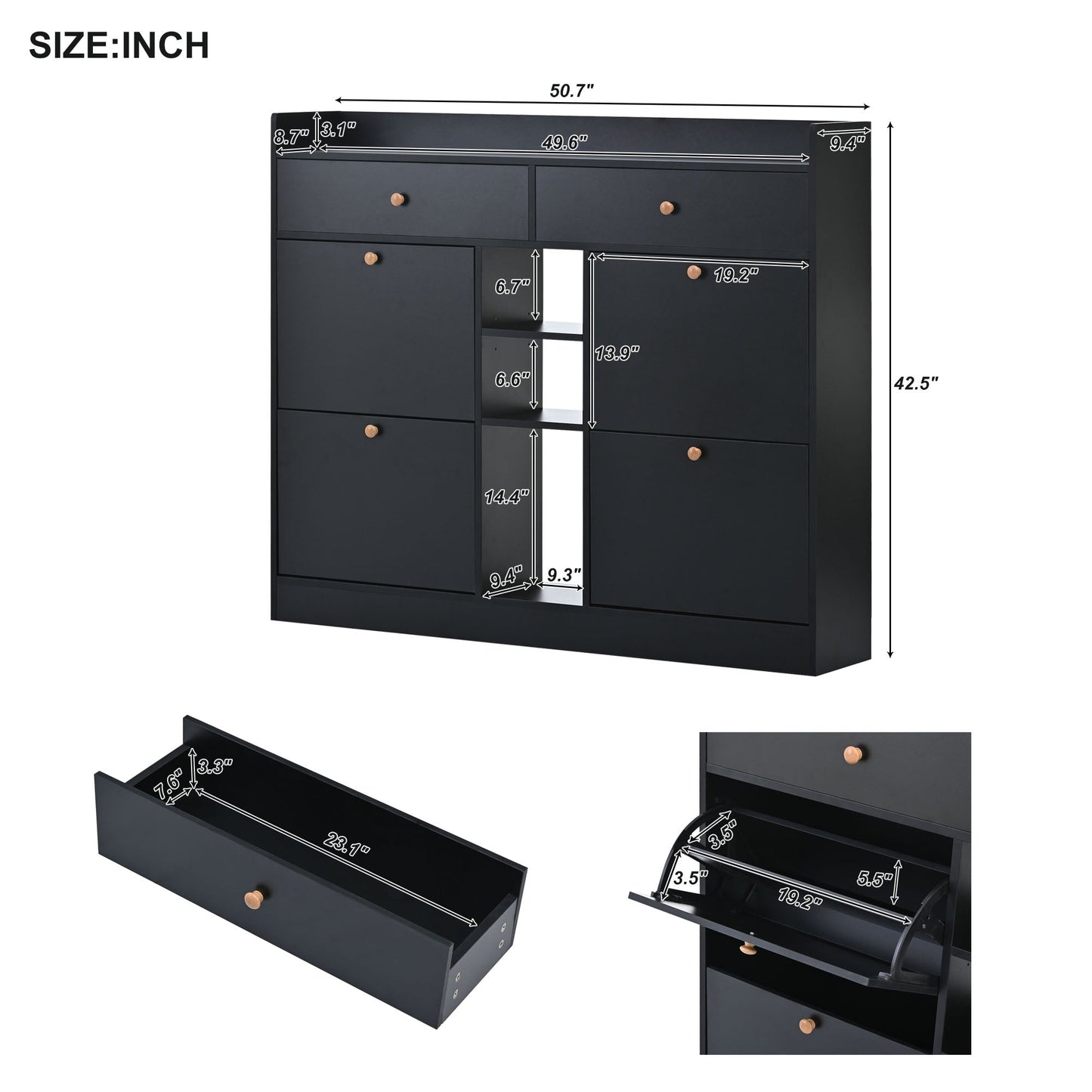 Cabinet à chaussures moderne ONTREND avec 4 tiroirs basculants - Noir