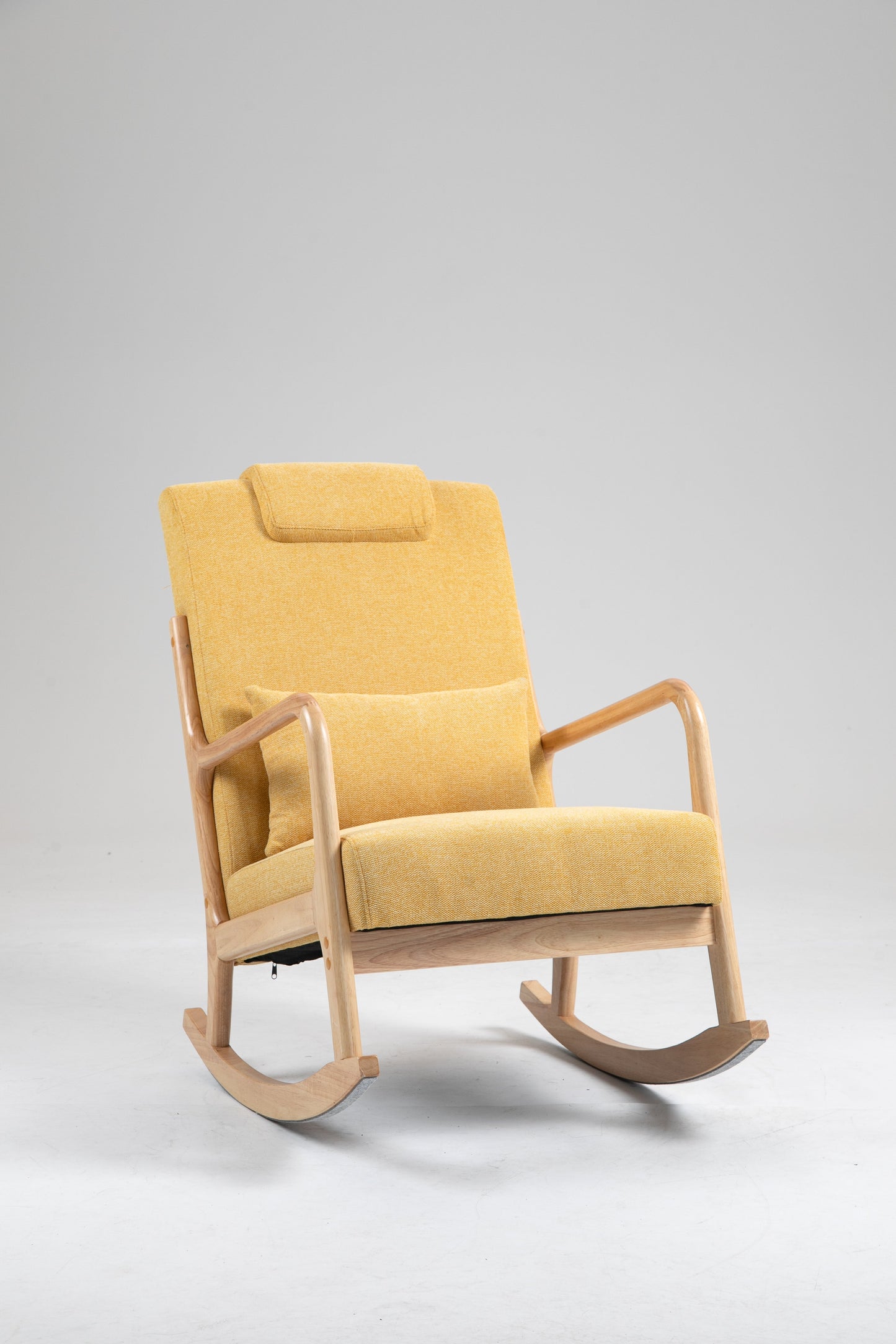 Rocking Chair Upholstered Fabric Rocking Armchair Indoor with High Backrest Glider Chairs and Lumbar Pillow for Living Room - Korvel