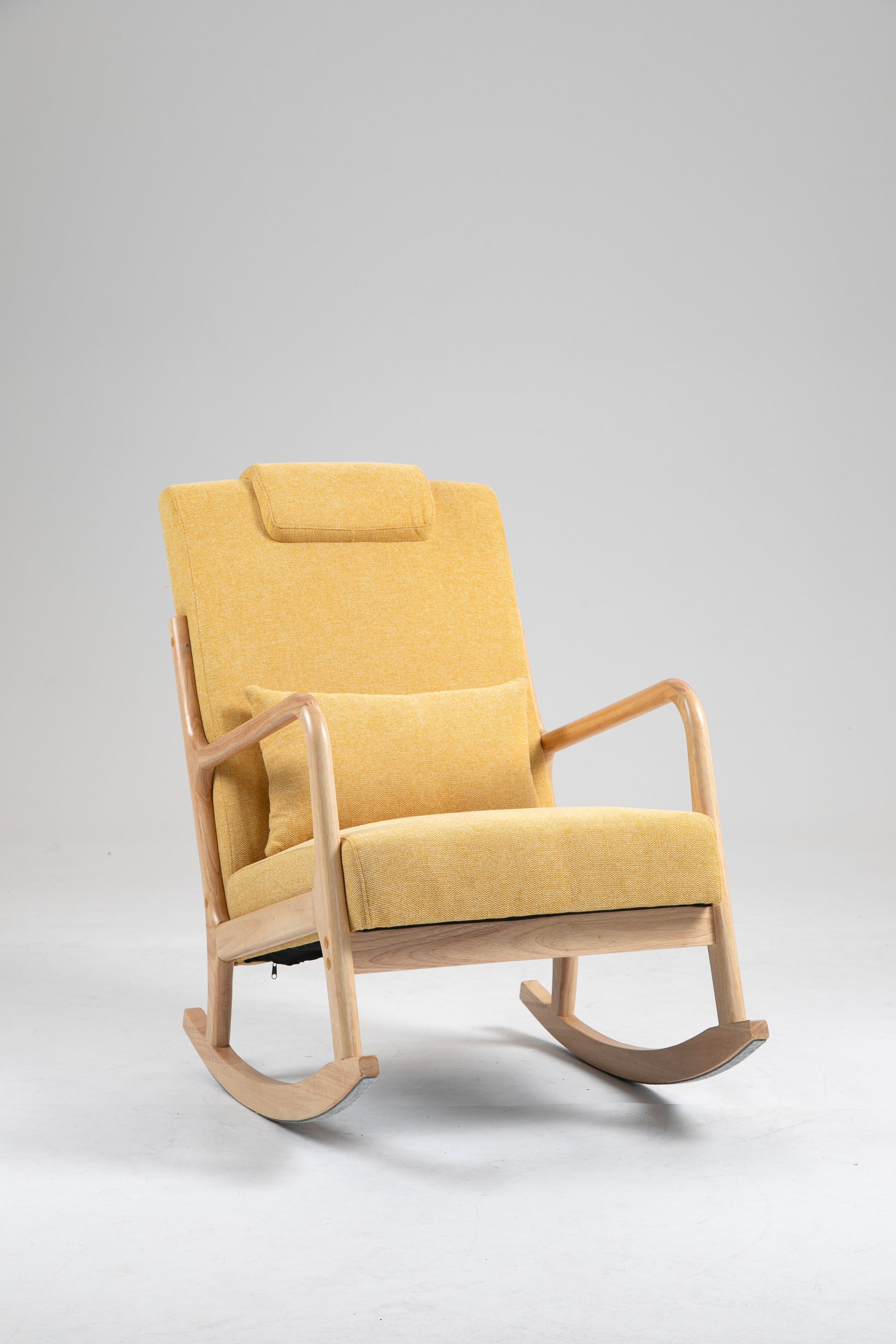 Rocking Chair Upholstered Fabric Rocking Armchair Indoor with High Backrest Glider Chairs and Lumbar Pillow for Living Room - Korvel