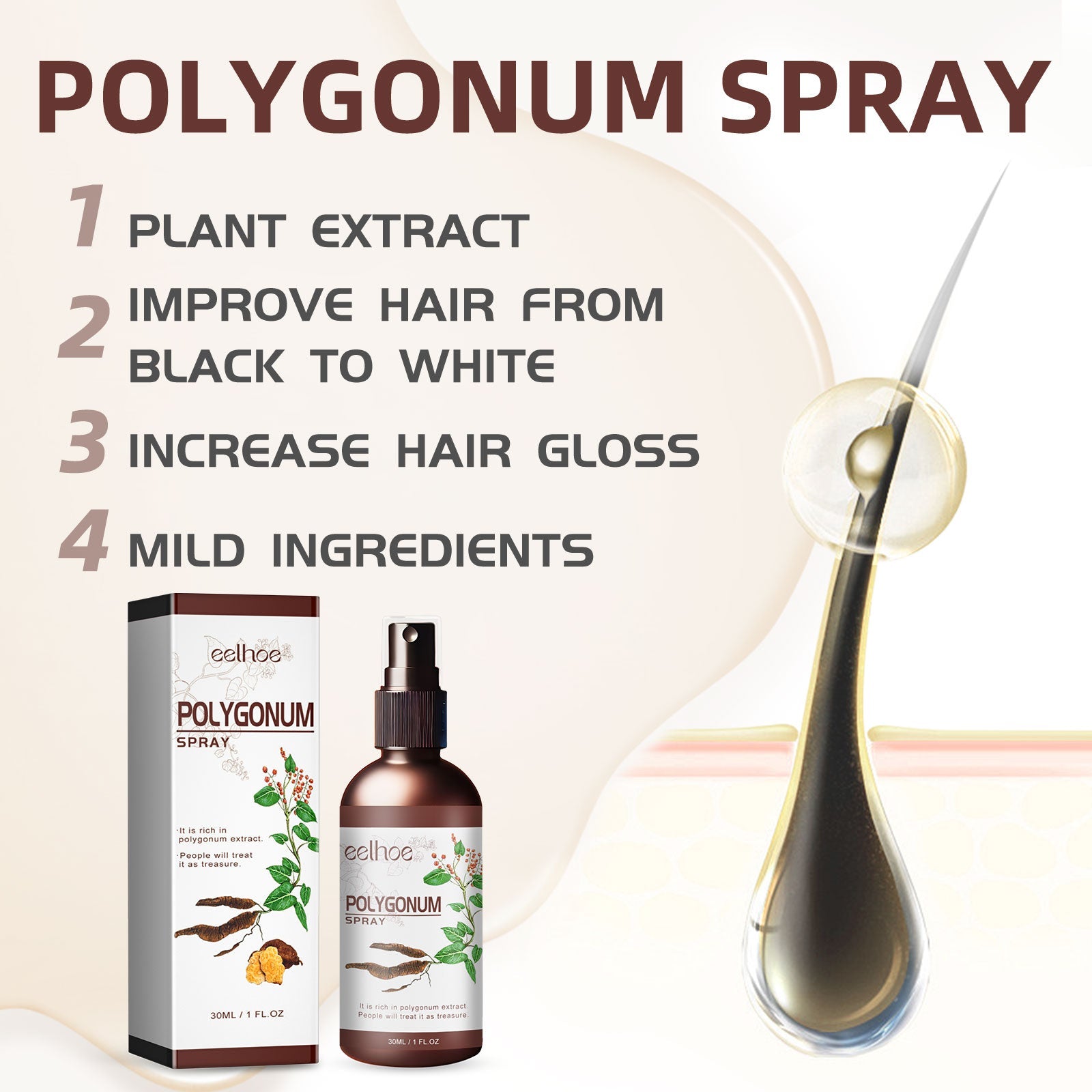 Polygonum Spray, Moisturizing Hair Smooth Shine Thick Solid Hair Black Hair Conditioning Spray - Korvel