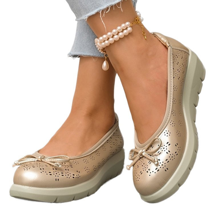 Hollow out ultra light bow soft sole thick sole plus size women's shoes - Korvel