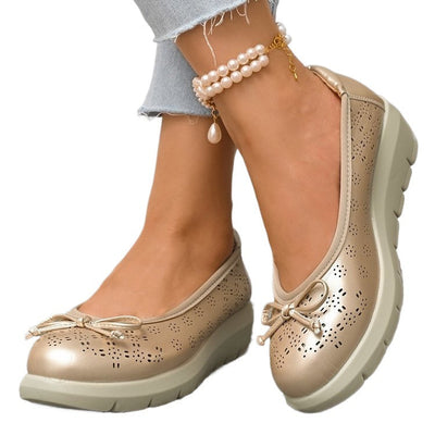 Hollow out ultra light bow soft sole thick sole plus size women's shoes - Korvel