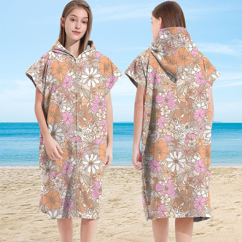 Hooded Towel Ultra-fine Fiber Zipper Wearable Bathrobe Cape Beach Towel - Korvel