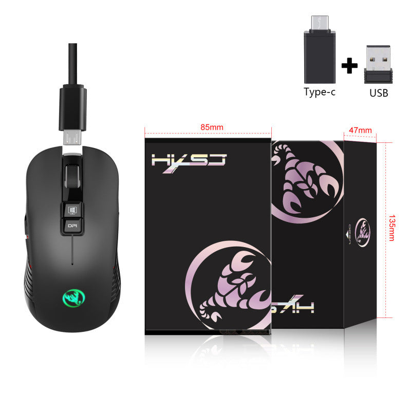 New Rechargeable Wireless Mouse 3600dpi Adjustable Colorful Luminous Gaming Mouse 7D Can Turn Off Lights - Korvel