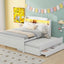 Full Size Platform Bed with Storage LED Headboard  Twin Size Trundle and 3 Drawers White - Korvel