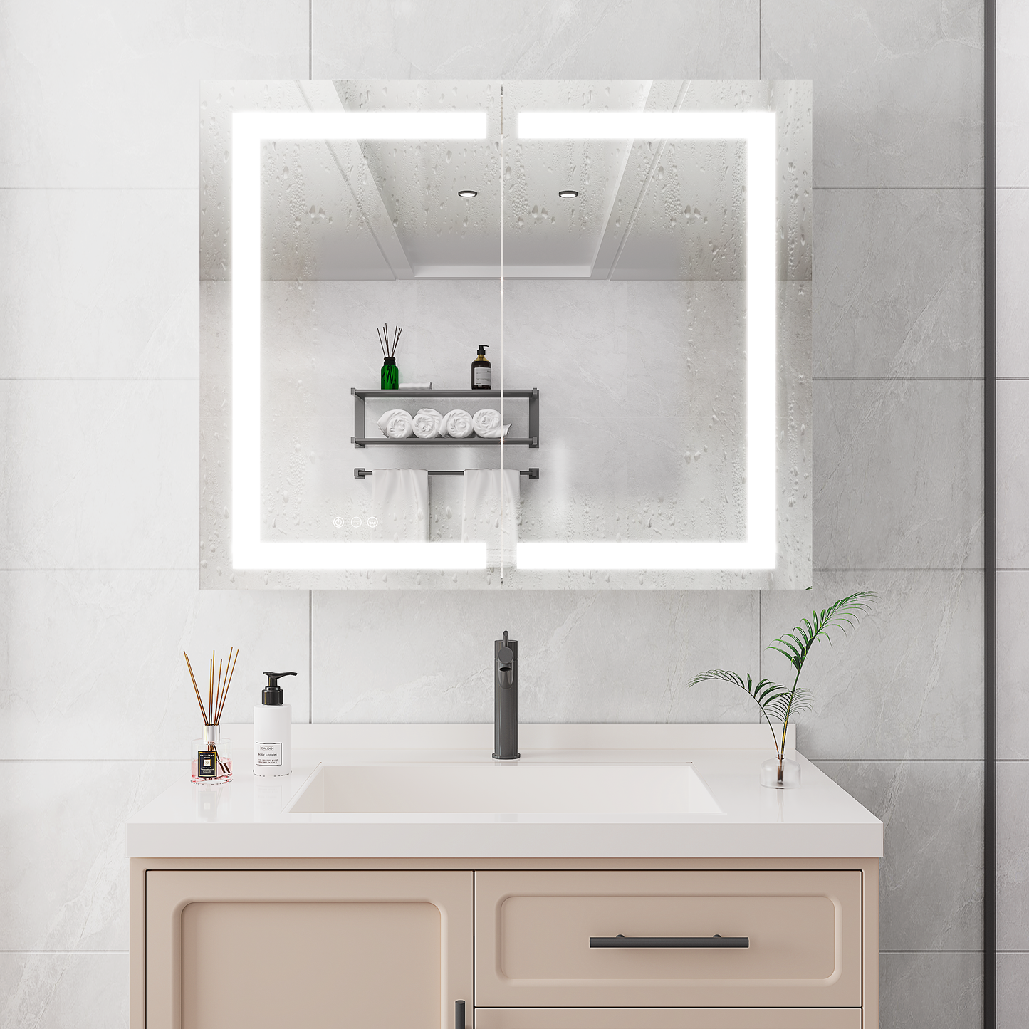 36 x 30 inch Medicine Cabinet with LED Vanity Mirror Anti-Fog  Recessed or Surface Mount Waterproof DimmableAluminum 3000K~6000K Lighted Double Door Bathroom Cabinet with Touch Switch - Korvel