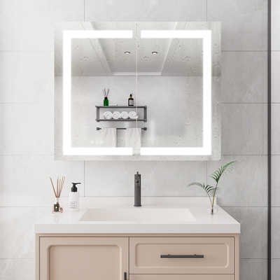 36 x 30 inch Medicine Cabinet with LED Vanity Mirror Anti-Fog  Recessed or Surface Mount Waterproof DimmableAluminum 3000K~6000K Lighted Double Door Bathroom Cabinet with Touch Switch - Korvel