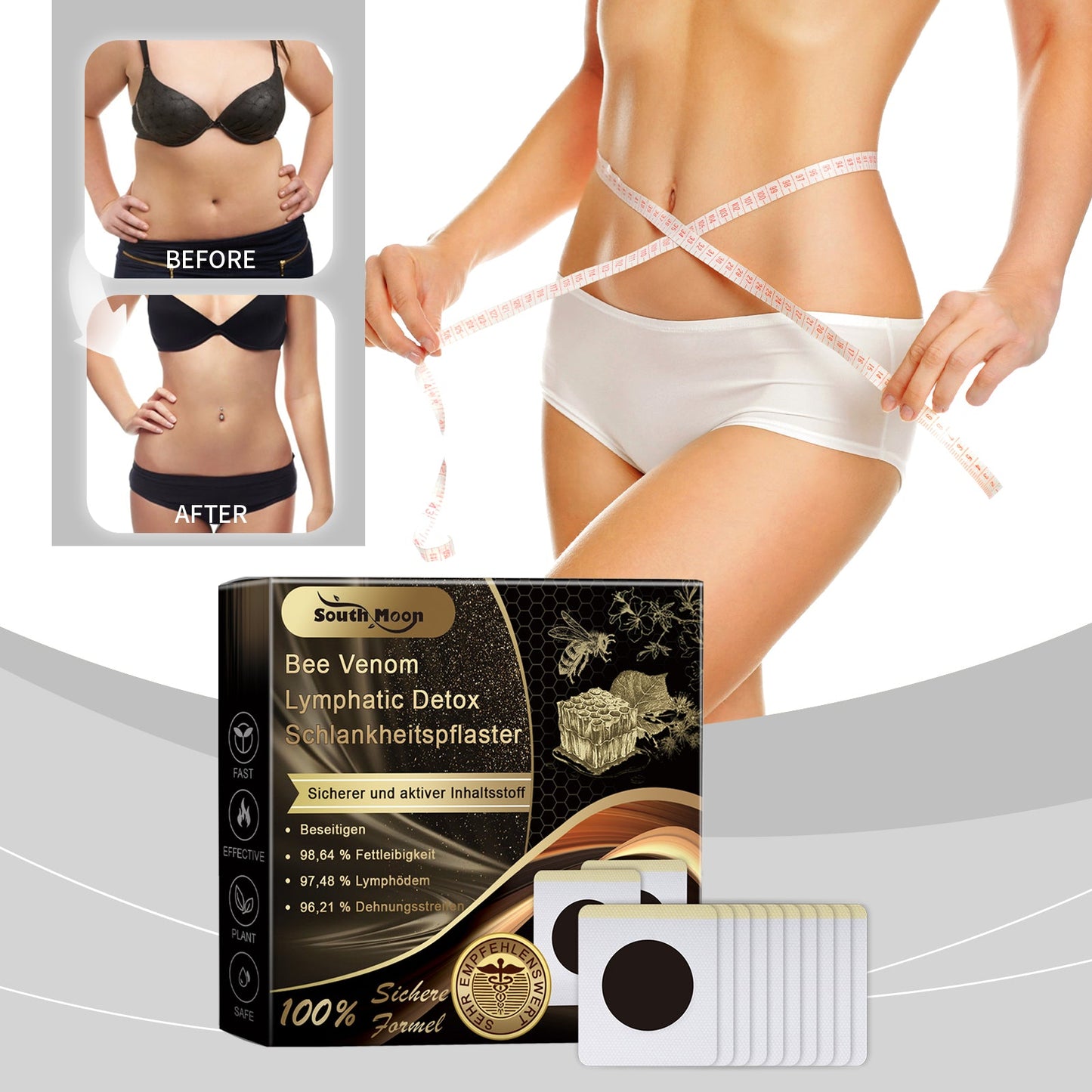 Bee Venom Lymphatic Detox Schlankheitspflaste, Bee Venom Lymphatic Detox Slimming Patch Shaping Slimming Increase Vitality Digestion Health Detumescence Slimming Body Shaping - Korvel