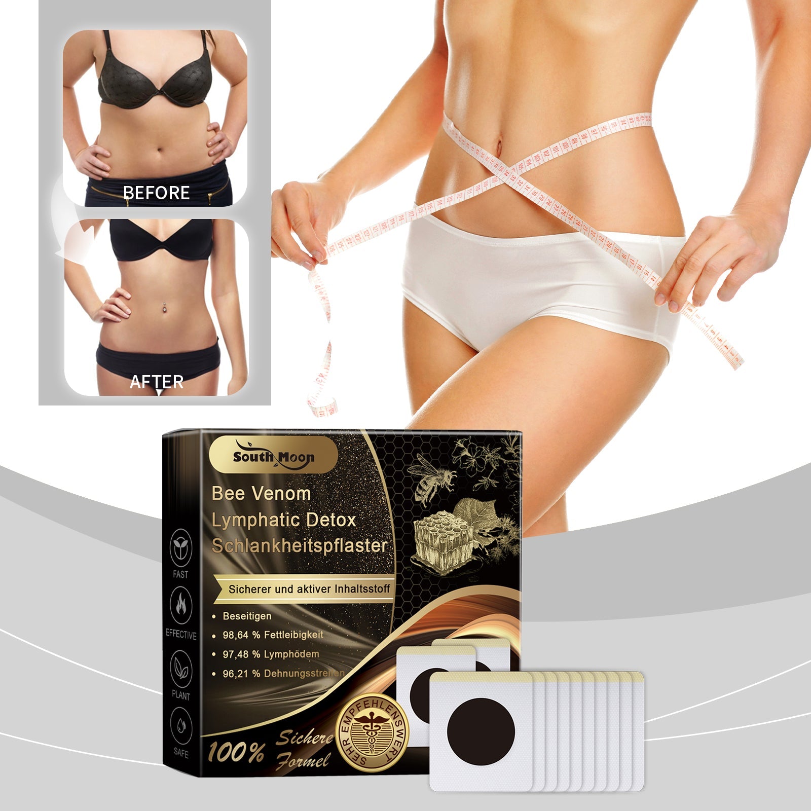 Bee Venom Lymphatic Detox Schlankheitspflaste, Bee Venom Lymphatic Detox Slimming Patch Shaping Slimming Increase Vitality Digestion Health Detumescence Slimming Body Shaping - Korvel