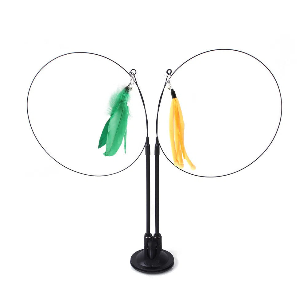 Suction cup cat toy stick that can be attached and held with steel wire multi head interchangeable cat toy and pet supplies - Korvel