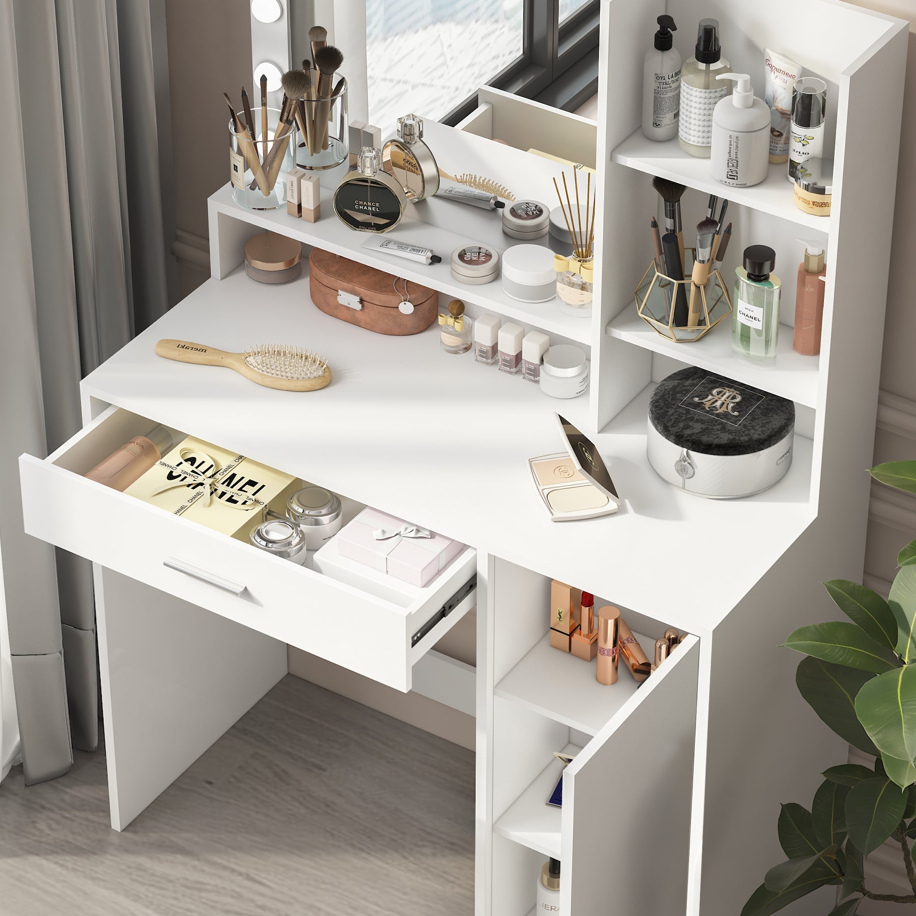 Makeup Vanity Desk with Mirror & Light - Korvel