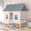 Twin Size Low Loft House Bed with Roof and Two Front Windows White - Korvel