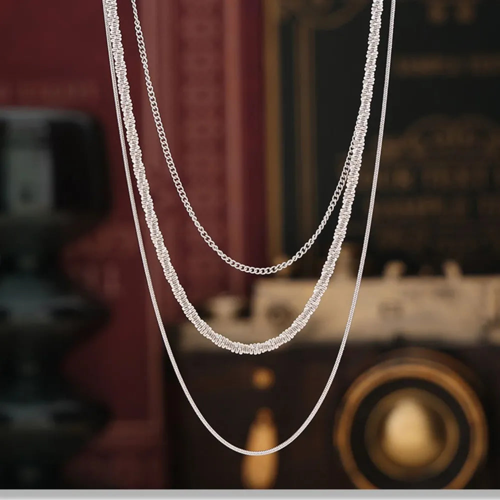 Fashionable Cuban titanium steel necklace hip-hop style multi-layer layered women's collarbone chain - Korvel