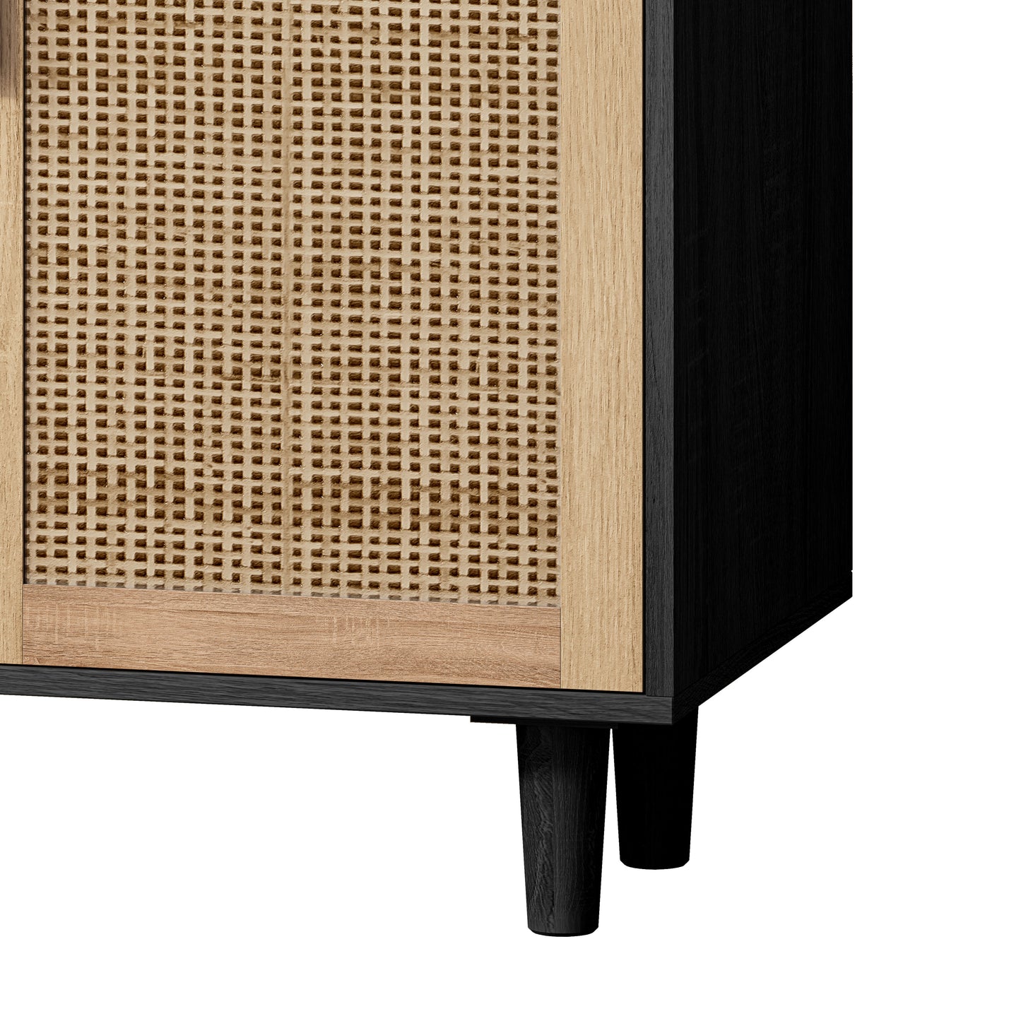62.20"Elegant and Functional 4-Door Rattan Decorative Storage Cabinet,for Bedroom,Living Room,Office,Easy Assembly,Black - Korvel