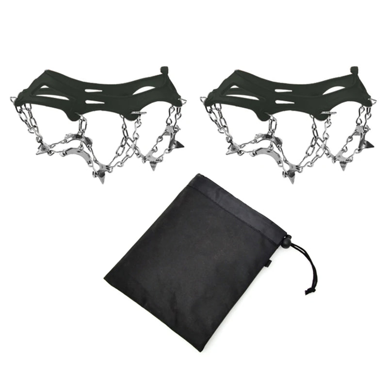 1 Pair Outdoor Climbing Non-slip Ice Snow Grippers 13 Teeth Spike Cleats Crampons for Family Outdoor Camping Accessories - Korvel