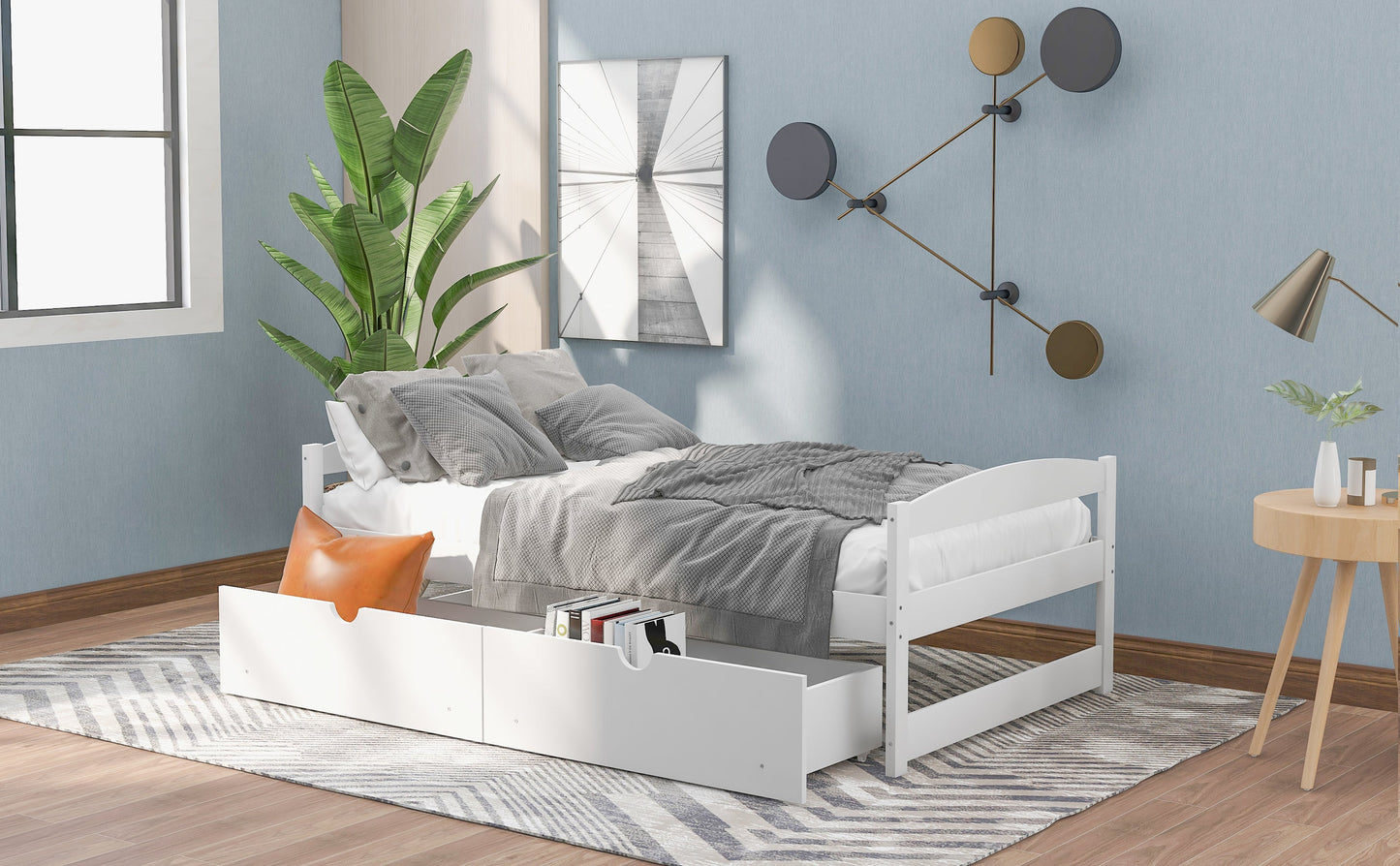 Elegant Twin Size Platform Bed with Two Drawers - White