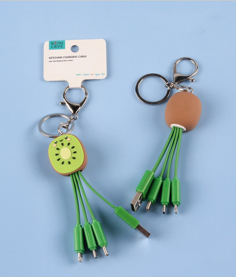 Kiwi Mobile Data Cable Healing Series Fruit Smile Keychain Universal Charging Cable 3-in-1 - Korvel