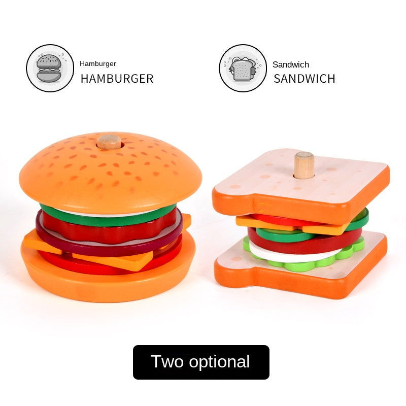 Juego de Comida de Madera: Hamburguesa, Papas Fritas y Sándwich