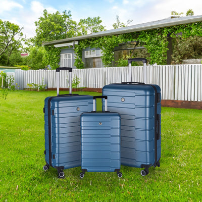 Premium Dark Blue 3-Piece Hardside Suitcase Set with Spinner Wheels