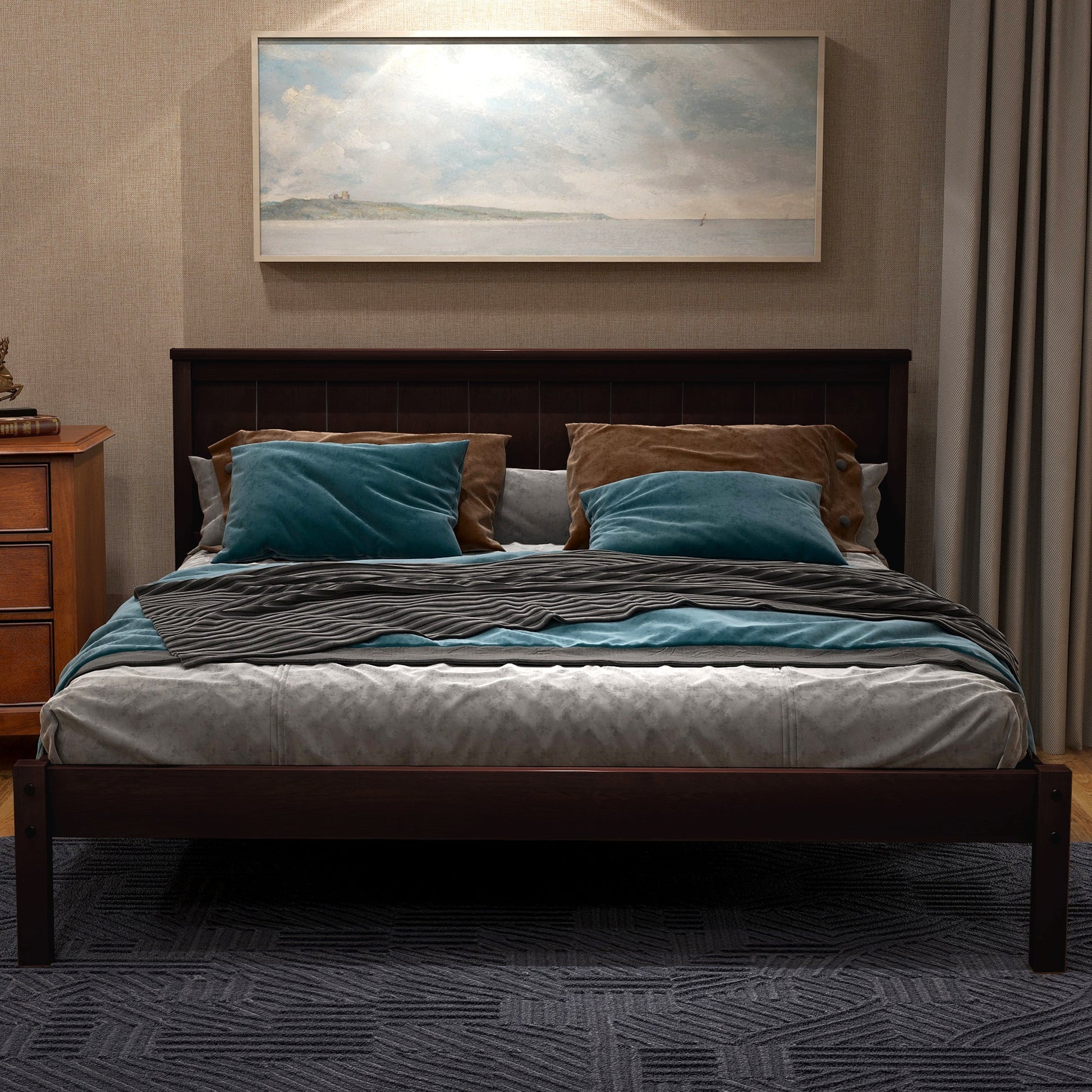 Platform Bed Frame with Headboard, Wood Slat Support, No Box Spring Needed  Full Espresso - Korvel