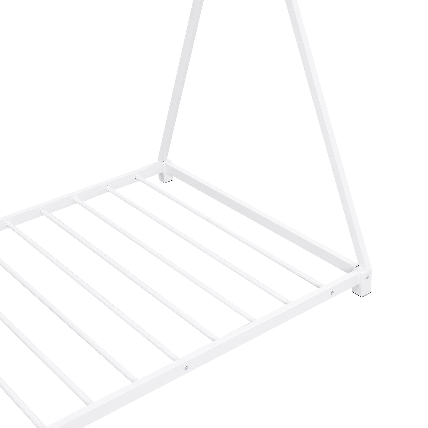 Metal Twin Size House Platform Bed with Triangle Structure  White - Korvel