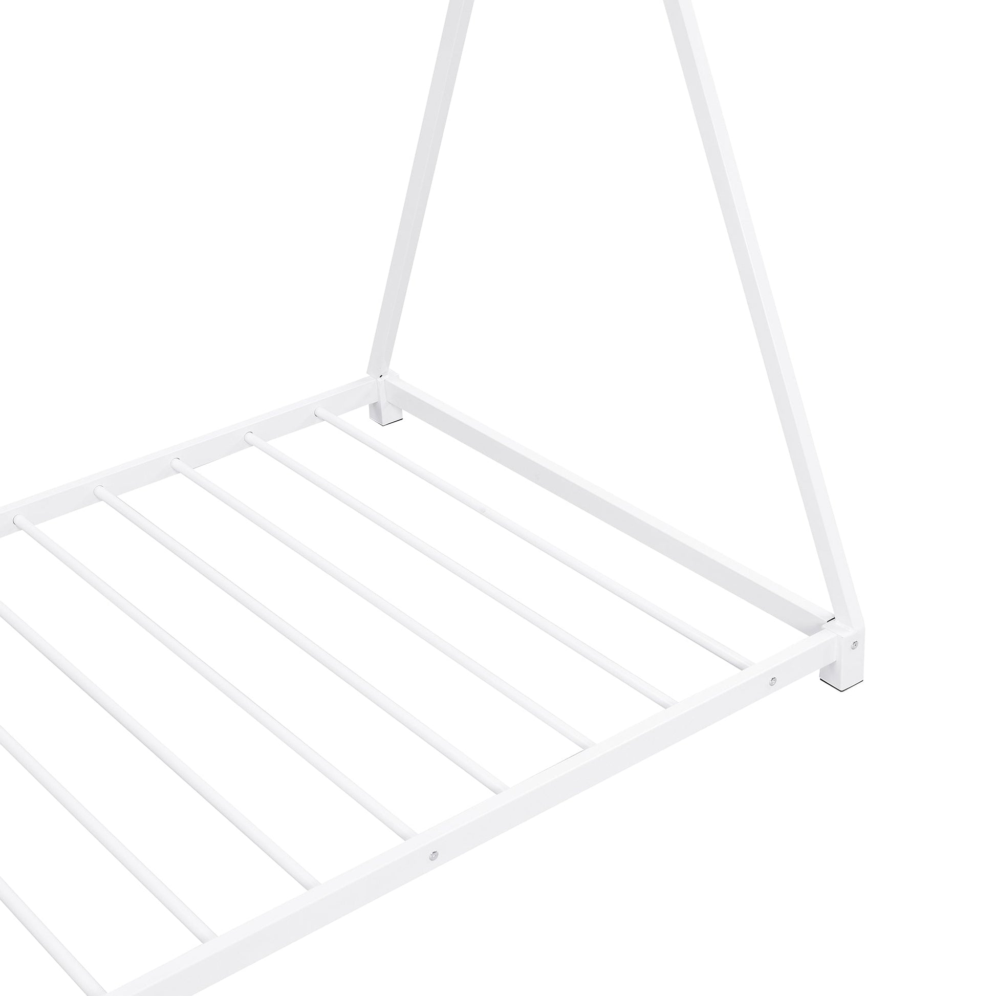 Metal Twin Size House Platform Bed with Triangle Structure  White - Korvel